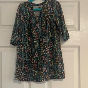 Tea Collection Black Floral Tunic Dress with Teal and Pink Accents - 5T